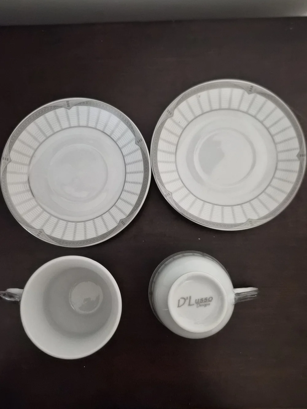 D'Lusso Design Cappuccino Cup & Saucer Set – Set of 2 – White with Silver Trim